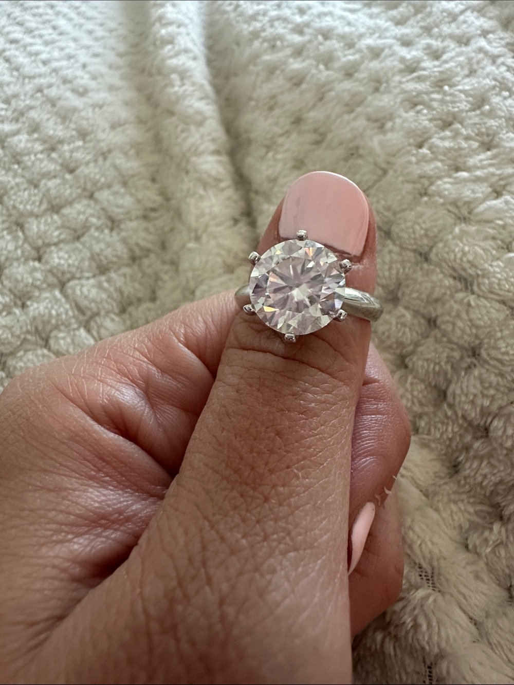 Solitaire Round-Cut Clear Stone Ring in Silver